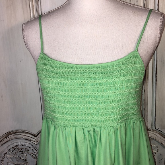 ZARA Empire Smocked Bodice Spaghetti Strap Lime Sherbet Green Maxi Dress Size M - Picture 4 of 10